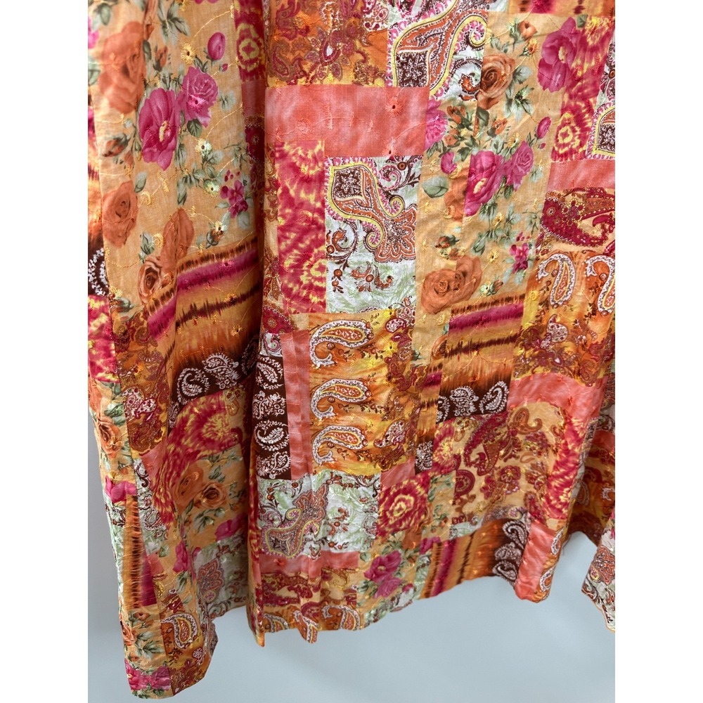 CJ Banks Orange Paisley Floral Patchwork Embroidered Midi Skirt Boho Plus Sz 16W - Picture 10 of 12